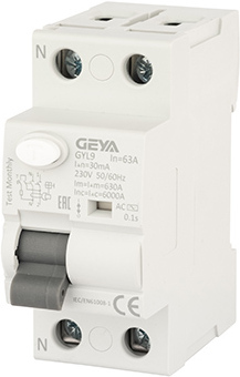 Устройство защитного отключения GEYA GYL9 2P 63A 6 кА 30мА AC GYL92P63A30MA