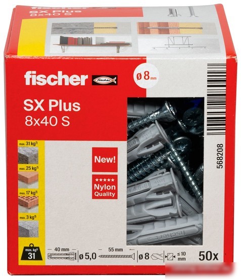 Дюбель универсальный Fischer SX Plus 8X40 S/Screw 568208 (50 шт)