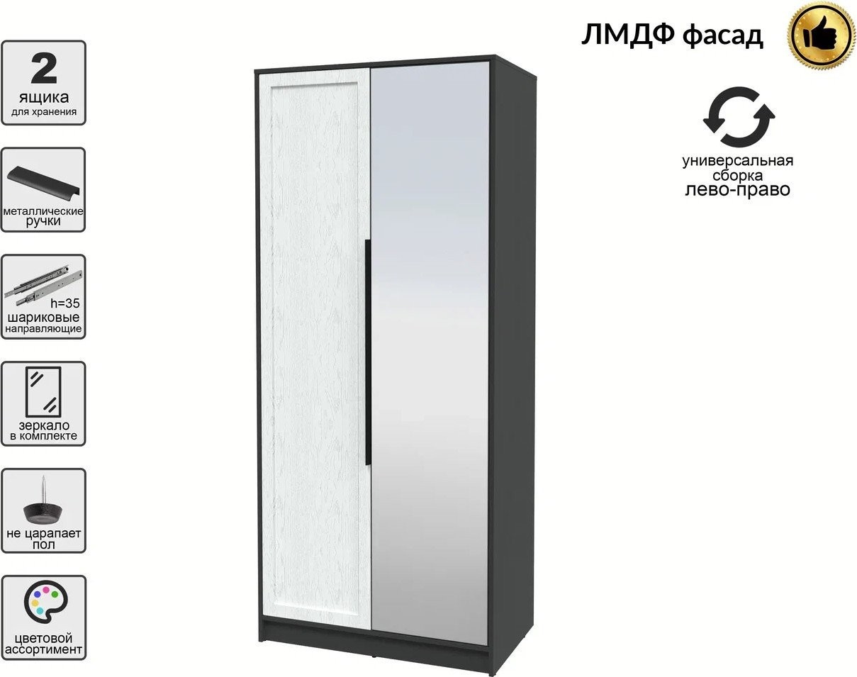 Шкаф распашной Интерлиния Концепт Тренд КТ-Ш2(з) (антрацит/дуб полярный)