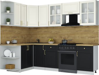 Комплект кухонных модулей Интерлиния Мила Шато 1.5x2.6 LV (белый/черный/дуб бунратти)