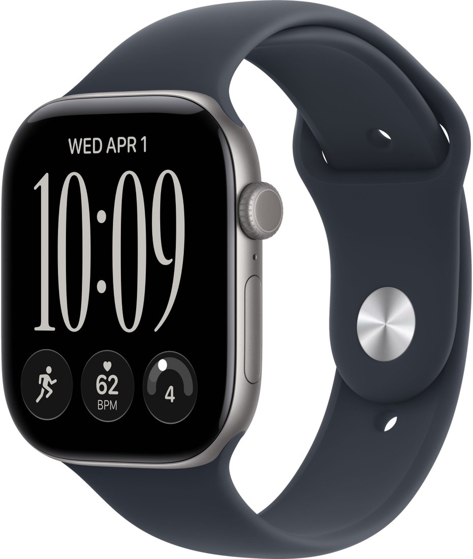Умные часы Apple Watch Series 12 46 мм (алюминиевый корпус, серый космос/темно-синий, спортивный силиконовый ремешок S/M)