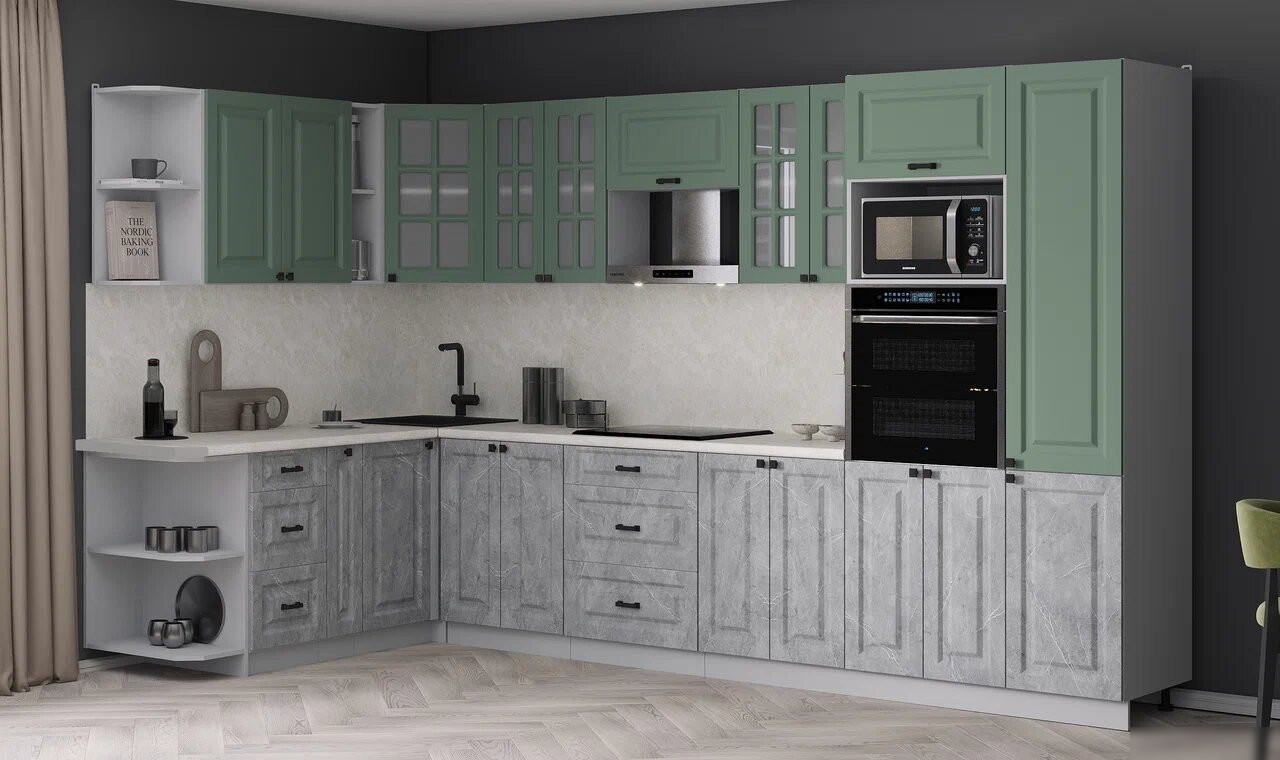 Готовая кухня Интерлиния Мила Деко 1.88x3.4 LV (керамика/мята/опал светлый)