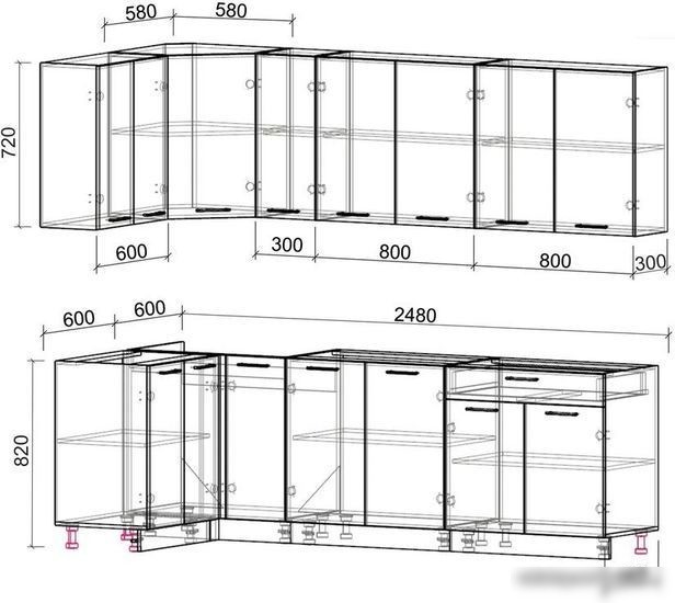 Интерлиния Мила Лайт 1.2x2.5 без столешницы (вудлайн кремовый/бетон)
