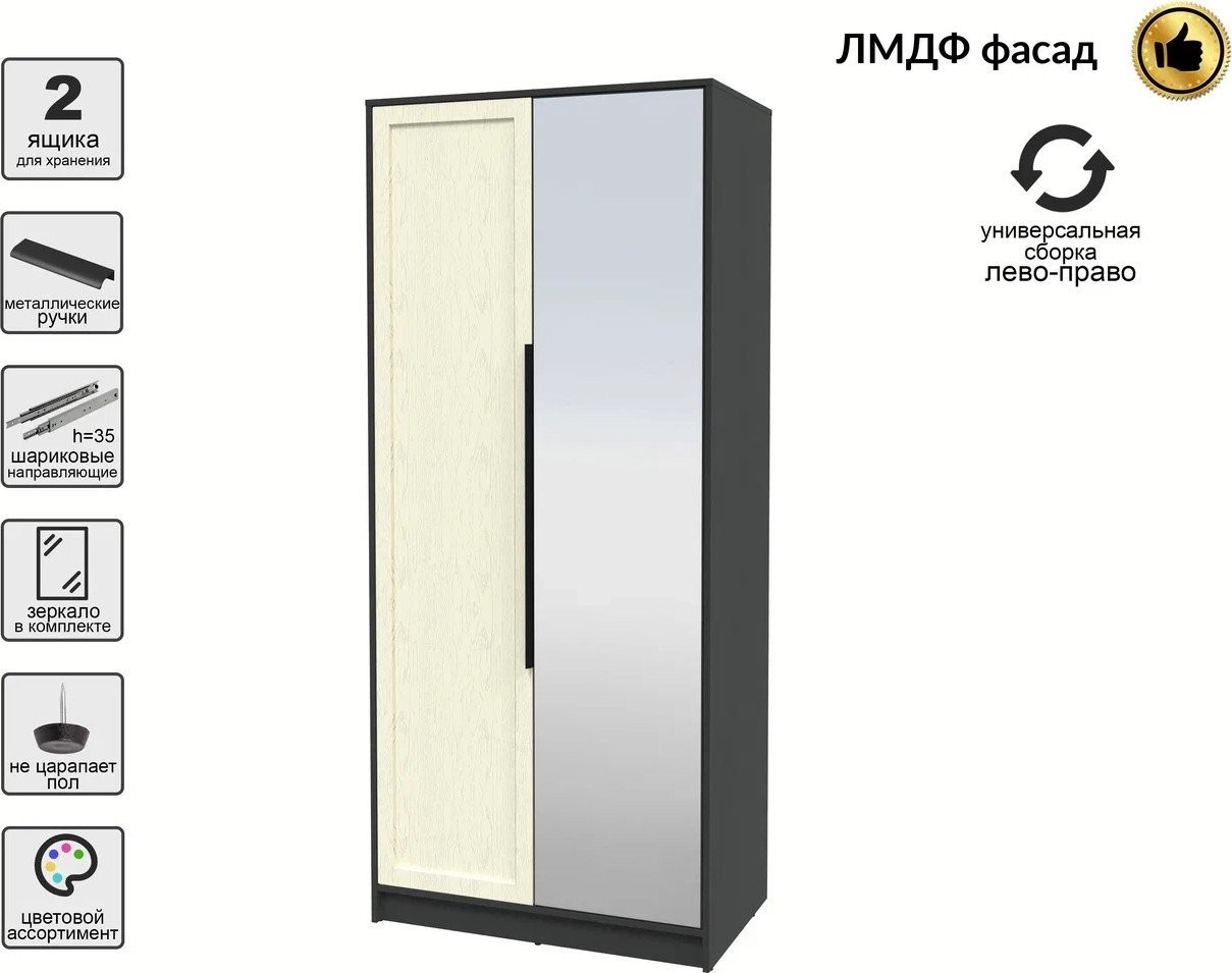 Шкаф распашной Интерлиния Концепт Тренд КТ-Ш2(з) (антрацит/дуб снежный)