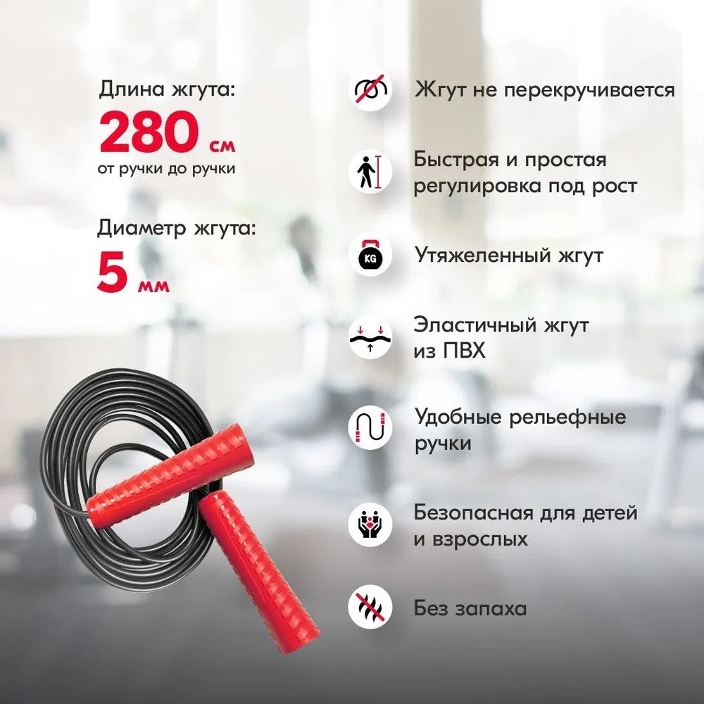 Скакалка Profitnesslab 2.8 м (красный/черный)
