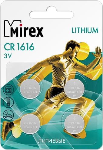Элементы питания Mirex CR1616 Mirex литиевая блистер 4 шт. 23702-CR1616-E4