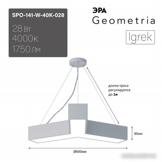 Подвесная люстра ЭРА Geometria Igrek SPO-141-W-40K-028 Б0058884