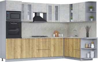 Готовая кухня Интерлиния Мила 1.88x3.0 правая (бетон лайт/дуб золотой/опал светлый)