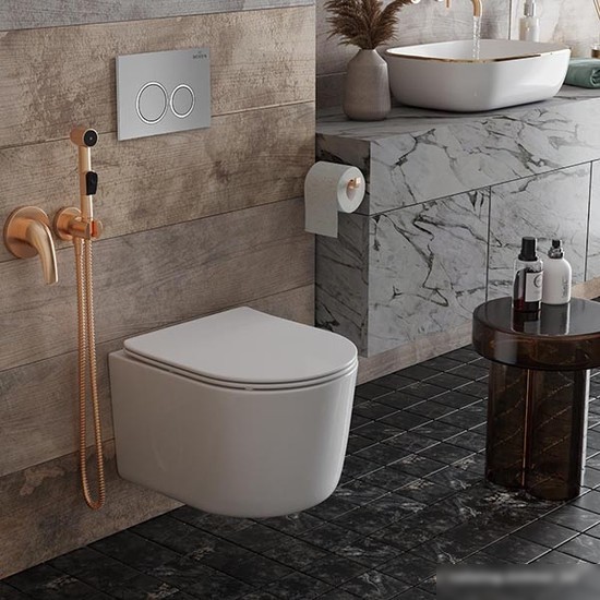 Унитаз подвесной Roxen Simple Compact в комплекте с инсталляцией StounFix Slim 6 в 1 915792 (кнопка: хром матовый)