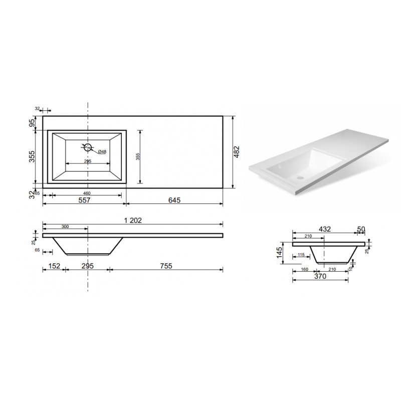 Умывальник Symbolite Estetus Даллас 120x48 левый