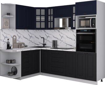 Готовая кухня Интерлиния Мила Деко 1.68x2.4 LV (черный/индиго/белый гранит)
