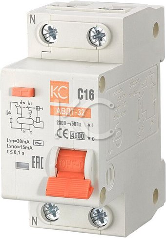 Дифференциальный автомат КС АВДТ-32 ELE 1P+N 32А30мА тип АС х-ка C 4.5кА 72627