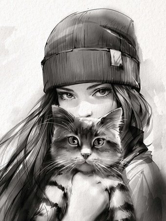 Алмазная мозаика Феникс+ Девушка с котом. Осень 70850