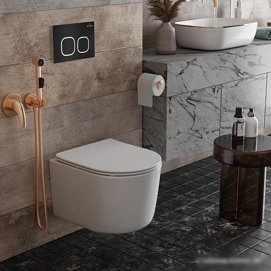 Унитаз подвесной Roxen Simple Compact в комплекте с инсталляцией StounFix Slim 6 в 1 917914 (кнопка: черный матовый)