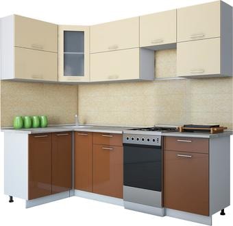 Угловая кухня Интерлиния Мила Gloss 50-12x24 (ваниль/шоколад глянец)
