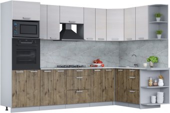 Готовая кухня Интерлиния Мила Лайт 1.68x3.0 правая (вудлайн кремовый/дуб веллингтон/серый каспий)