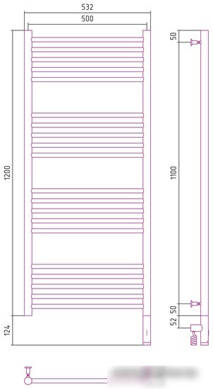 Полотенцесушитель Сунержа Богема 3.0 прямая 1200х500 МЭМ правый 00-5805-1250