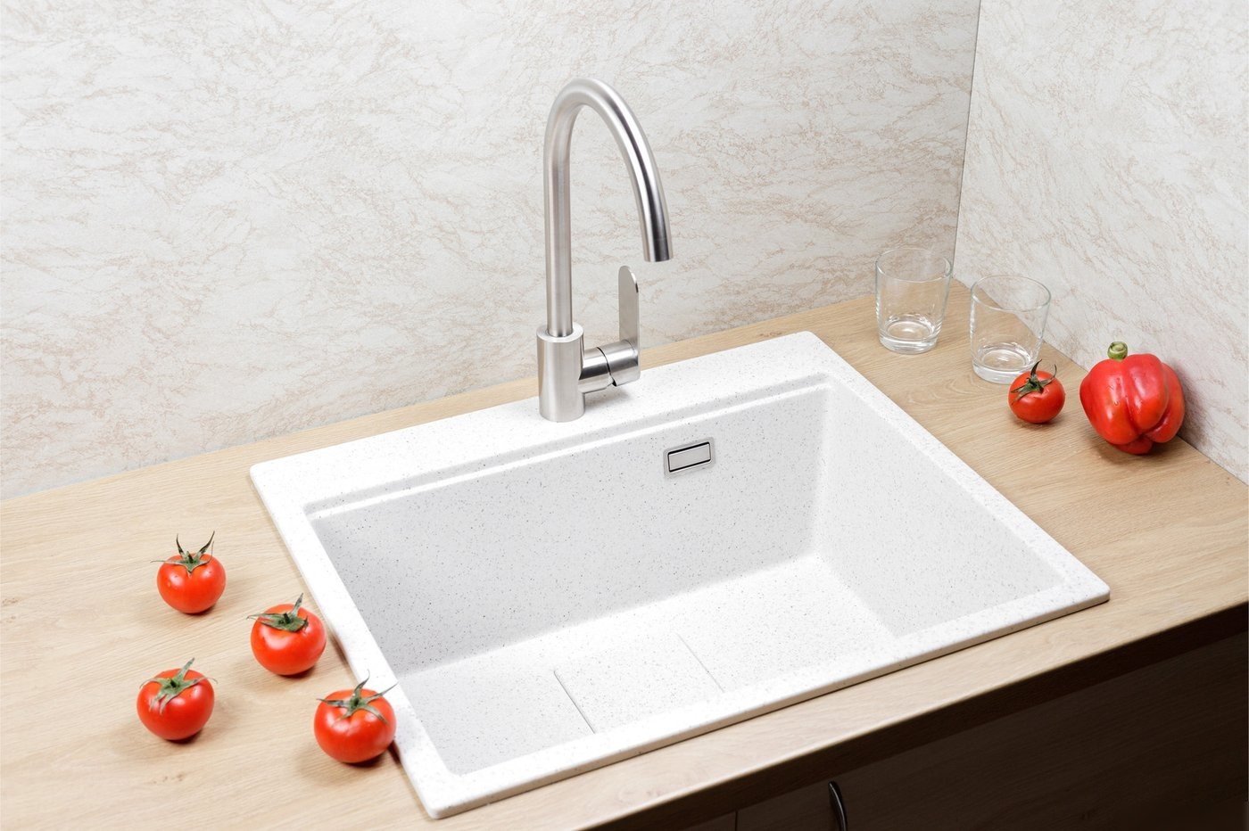 Кухонная мойка Marblan Comfort 60 (серый, с сифоном и колландером)