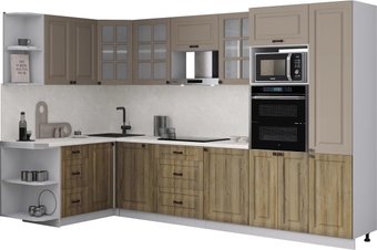 Готовая кухня Интерлиния Мила Деко 1.68x3.2 LV (дуб вотан/луна/опал светлый)