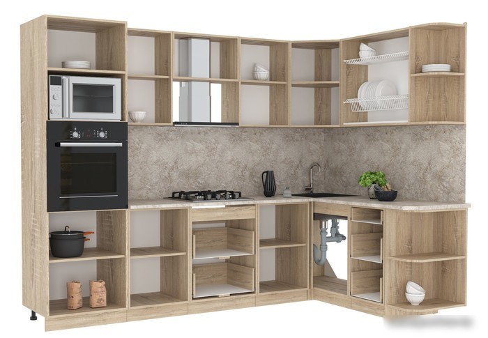 Готовая кухня Интерлиния Мила 1.68x2.8 правая (дуб белый/дуб серый/малага)