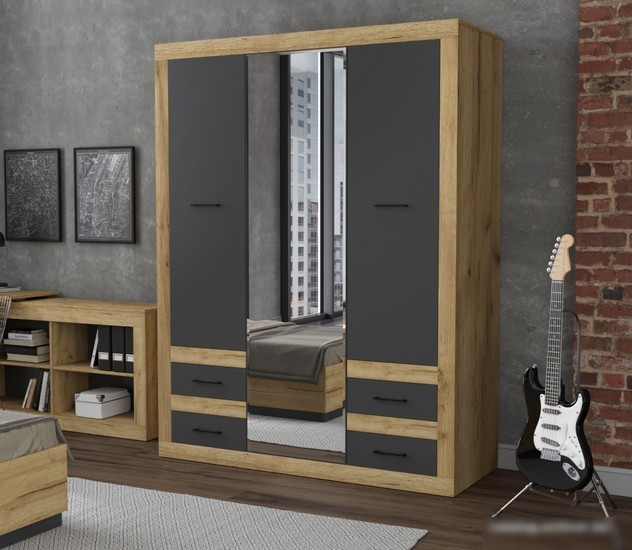 Шкаф распашной Интерлиния Loft LT-ШК1 (дуб золотой/антрацит) Шкаф распашной Интерлиния Loft LT-ШК1 (дуб золотой/антрацит)