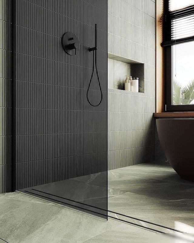 Душевая стенка MaybahGlass 99x195 MGD-1355-6ш (графитовое стекло/черный)