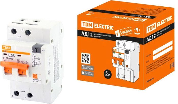 Дифференциальный автомат TDM Electric АД12 2Р 16А 30мА SQ0204-0106