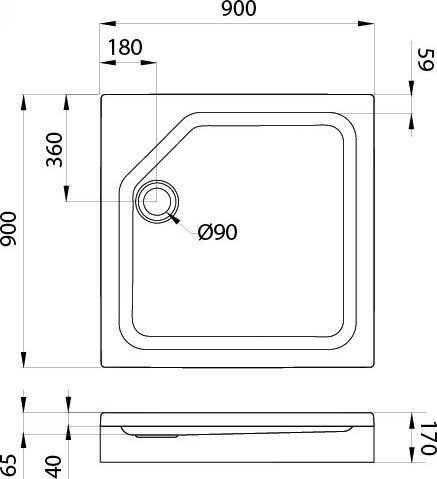 Душевой поддон Wellerein WRT E26 cube 90х90 (низкий, в комплекте)
