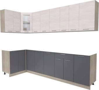 Готовая кухня Интерлиния Мила 12x28 без столешницы (вудлайн кремовый/антрацит)