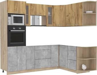 Готовая кухня Интерлиния Мила 1.68x2.4 правая без столешницы (дуб золотой/бетон)