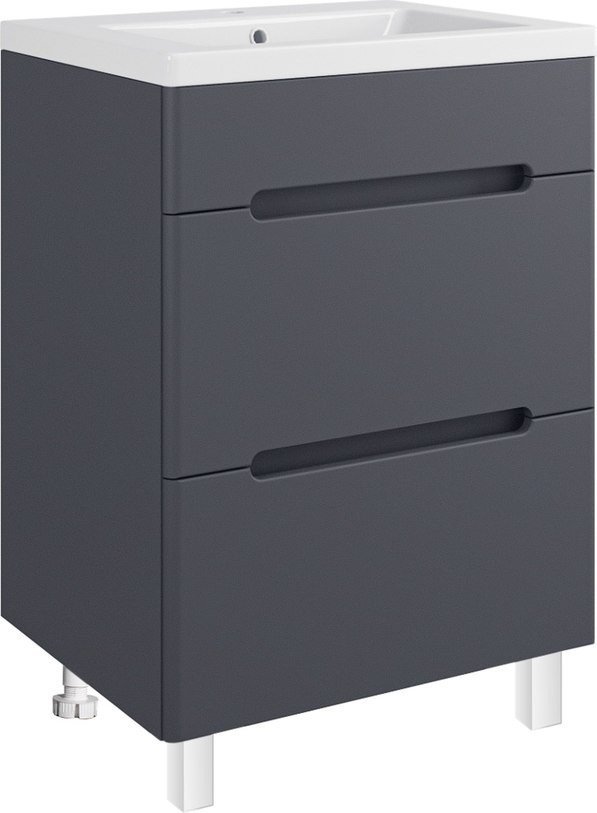 Runo Тумба с умывальником Runo Парма 60 2 ящика + Omega 60 (напольная, графит)