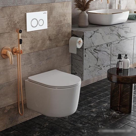 Унитаз подвесной Roxen Simple Compact в комплекте с инсталляцией StounFix Slim 6 в 1 906789 (кнопка: белый глянец)