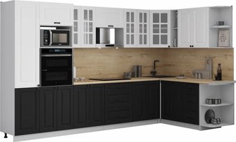 Готовая кухня Интерлиния Мила Деко 1.88x3.4 PR (черный/белый/дуб бунратти)