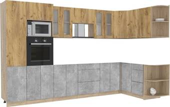 Готовая кухня Интерлиния Мила 1.68x3.4 правая без столешницы (дуб золотой/бетон)