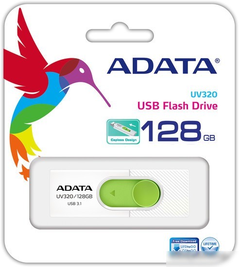 USB Flash A-Data UV320 128GB (белый/зеленый)