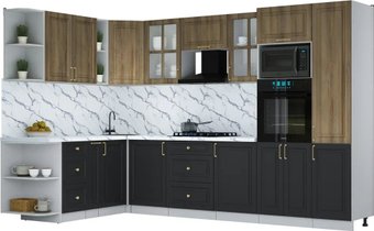 Готовая кухня Интерлиния Мила Шато 1.88x3.2 ВТ LV (дуб вотан/черный/белый гранит)
