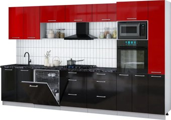 Готовая кухня Интерлиния Мила Gloss 3.5-ПМ1 (черный глянец/красный глянец/кастилло темный)