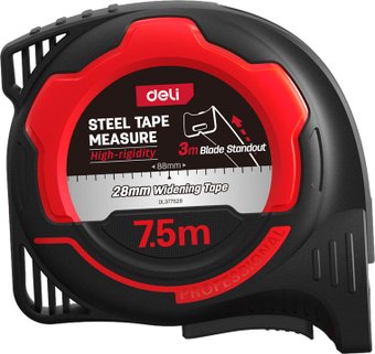 Рулетка Deli RS EDL377528 (7.5мx28мм, черный/красный)