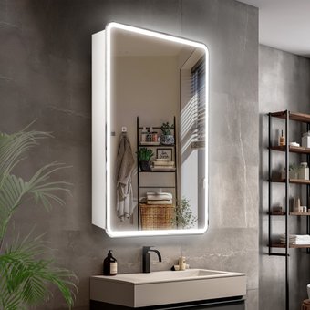 Symbolite Шкаф с зеркалом для ванной Каре 40x80 универсальное (с подсветкой, сенсор с диммером на зеркале)