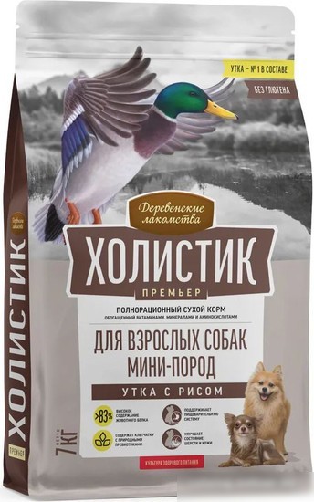 Сухой корм для собак Деревенские лакомства Холистик Премьер для мини-пород. Утка с рисом 7 кг