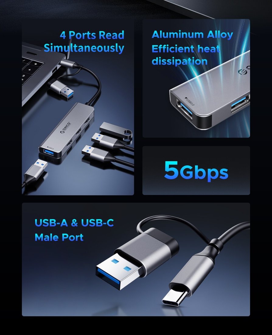 USB-хаб Orico YSA7-U3-GY-BP