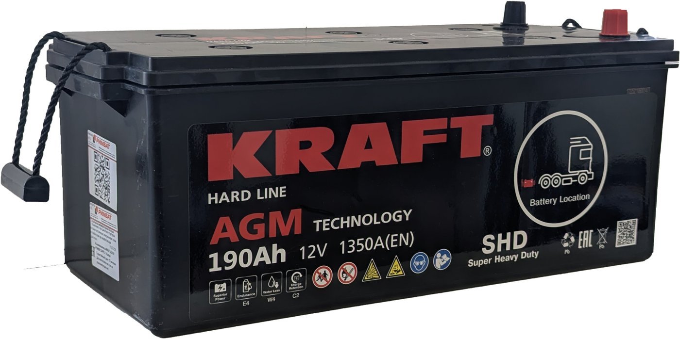 Автомобильный аккумулятор KRAFT AGM (3) евро L+ (190 А·ч)