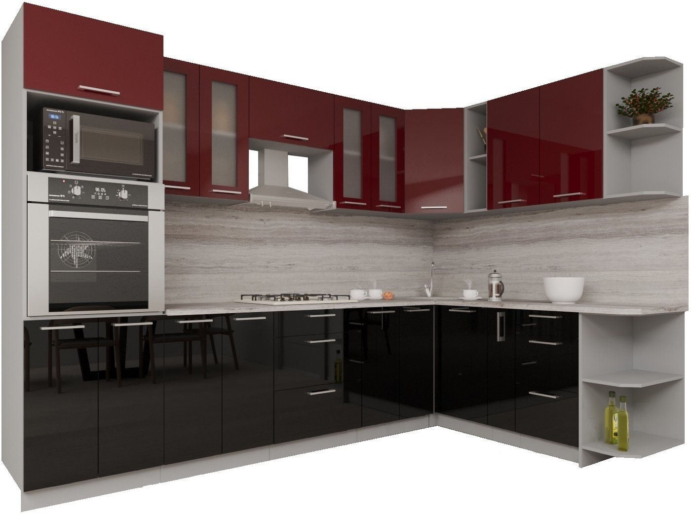Готовая кухня Интерлиния Мила Gloss 1.88x3.0 правая (бордовый-черный)
