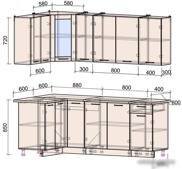 Готовая кухня Интерлиния Мила 12x21 (бетон-антрацит-травертин)