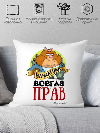 Декоративная подушка Print Style Начальник всегда прав 40x40plat70 (40x40 см)