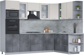 Готовая кухня Интерлиния Мила 1.88x2.8 правая (персидский жемчуг/бетон портленд/серый каспий)