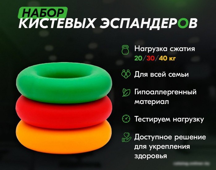 Набор эспандеров Profitnesslab 13884 (3 шт, зеленый/красный/желтый)