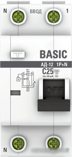 Дифференциальный автомат EKF Basic АД-12 1P+N 25А 30мА АС C DA12-25-30-bas