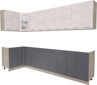 Готовая кухня Интерлиния Мила 12x30 без столешницы (вудлайн кремовый/антрацит)