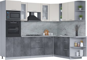 Готовая кухня Интерлиния Мила 1.88x2.6 правая (персидский жемчуг/бетон портленд/серый каспий)